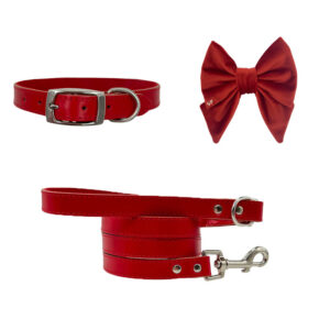 Beautiful pack of red products for your dog to use with dog collar, leash and sailor bow. Made in Australia